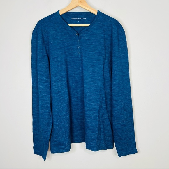 John Varvatos Blue Snap Henley Shirt Large - Picture 1 of 4